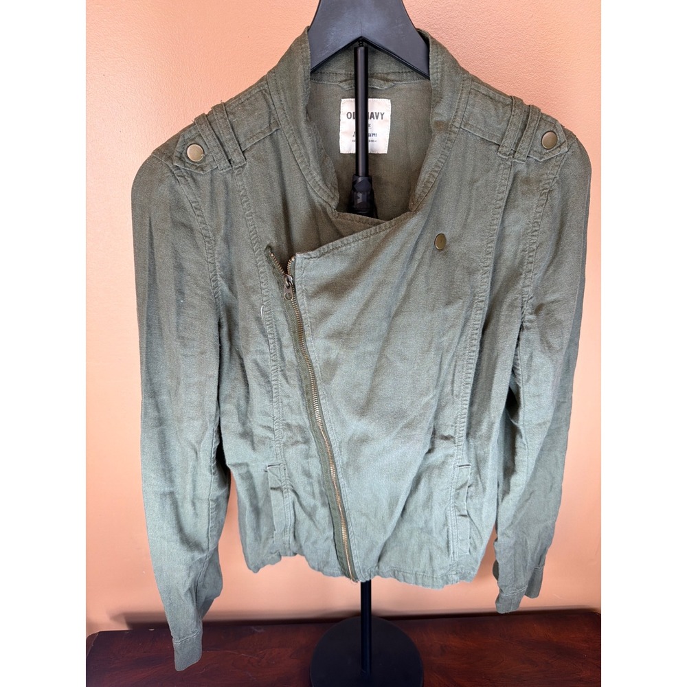 Old Navy Womens Olive Green Asymmetrical Zip Military Moto Jacket Medium